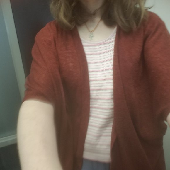 Drapey Rust-Colored Half-Sleeved Cardigan - Picture 1 of 3